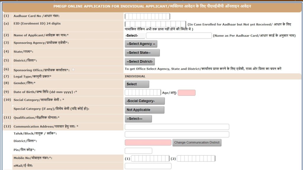 pmegp online application form